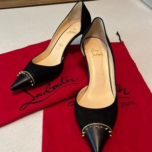 CHRISTIAN LOUBOUTIN black suede & leather pumps